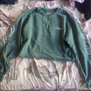 Hollister Green Oversized Cropped Long Sleeve Sweatshirt